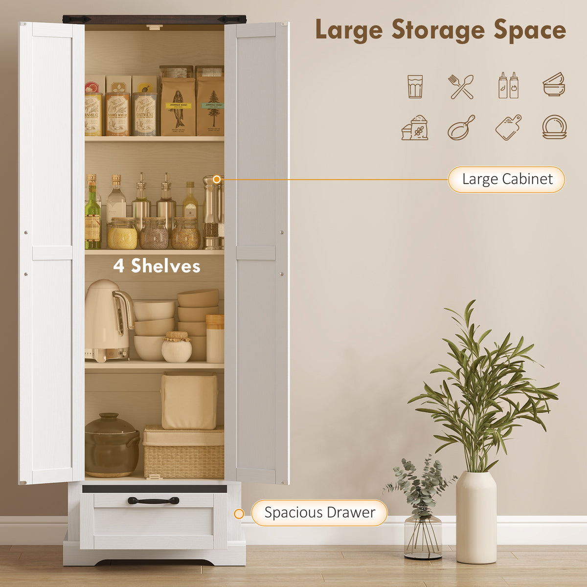 Kitchen Storage Cabinet with Adjustable Shelves – 24"W x 71"H