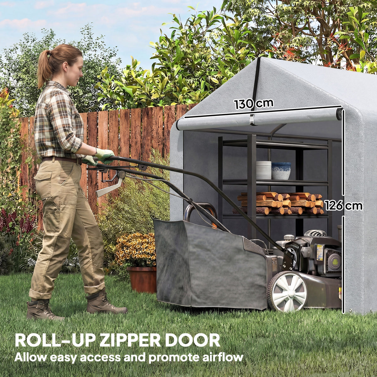 7' x 5' Portable Shed, Outdoor Storage Shed with Roll-up Zipper Door and Galvanized Metal Frame for Garden Tools