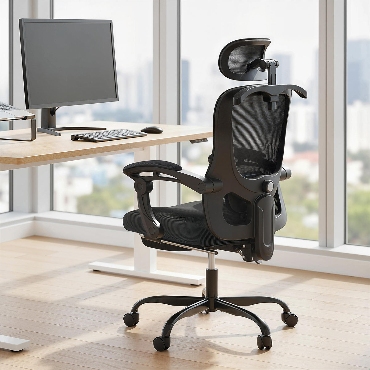 Office Chair, Ergonomic Mesh Computer Desk Chair with Adjustable Headrest, Black