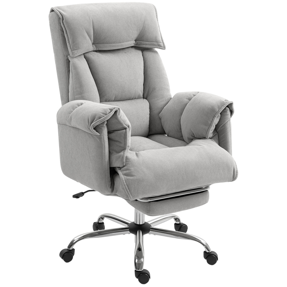 High Back Office Chair, Reclining Desk Chair with Footrest, Swivel Base, Light Grey