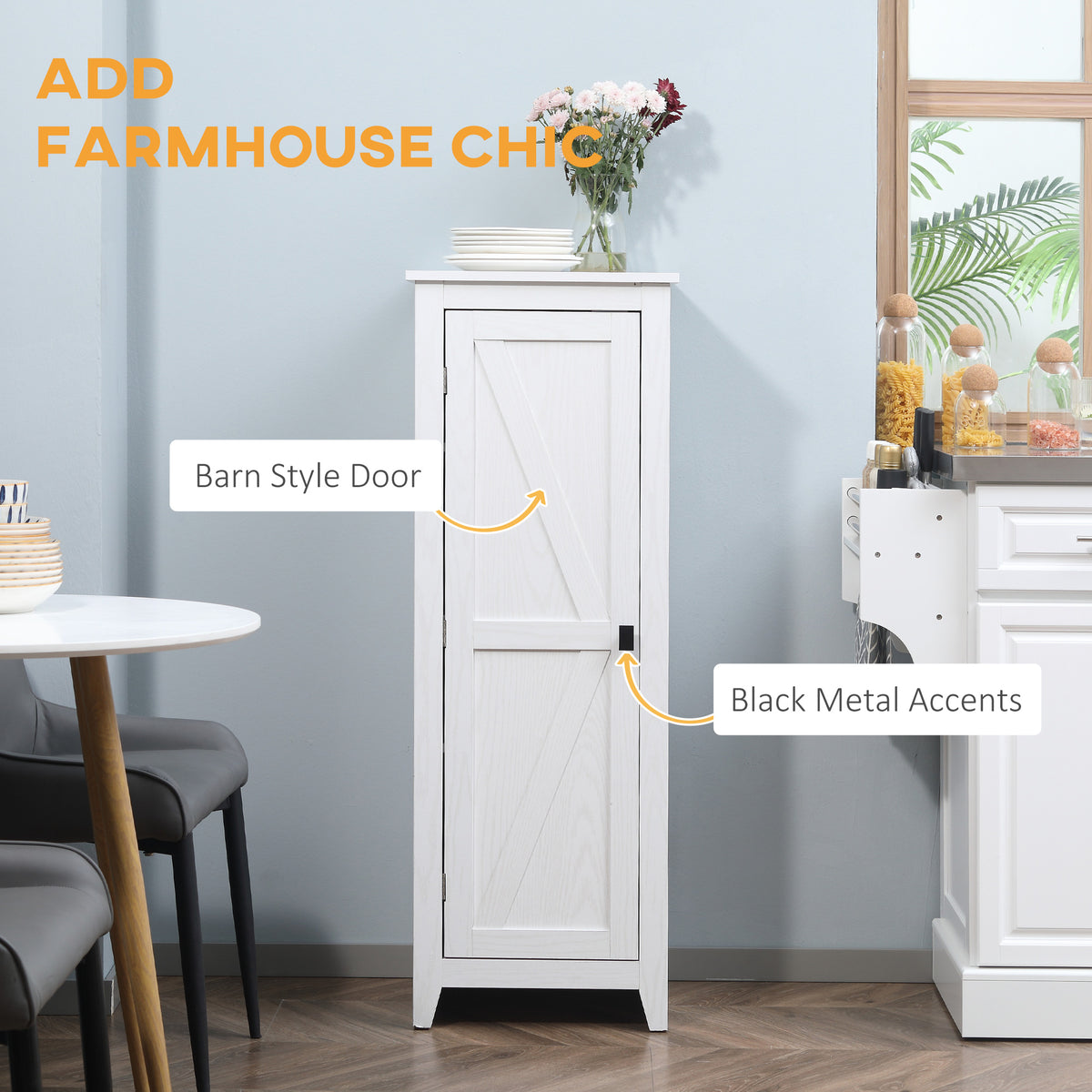 Farmhouse Kitchen Pantry Storage Cabinet with Barn Door – 17"W x 48"H