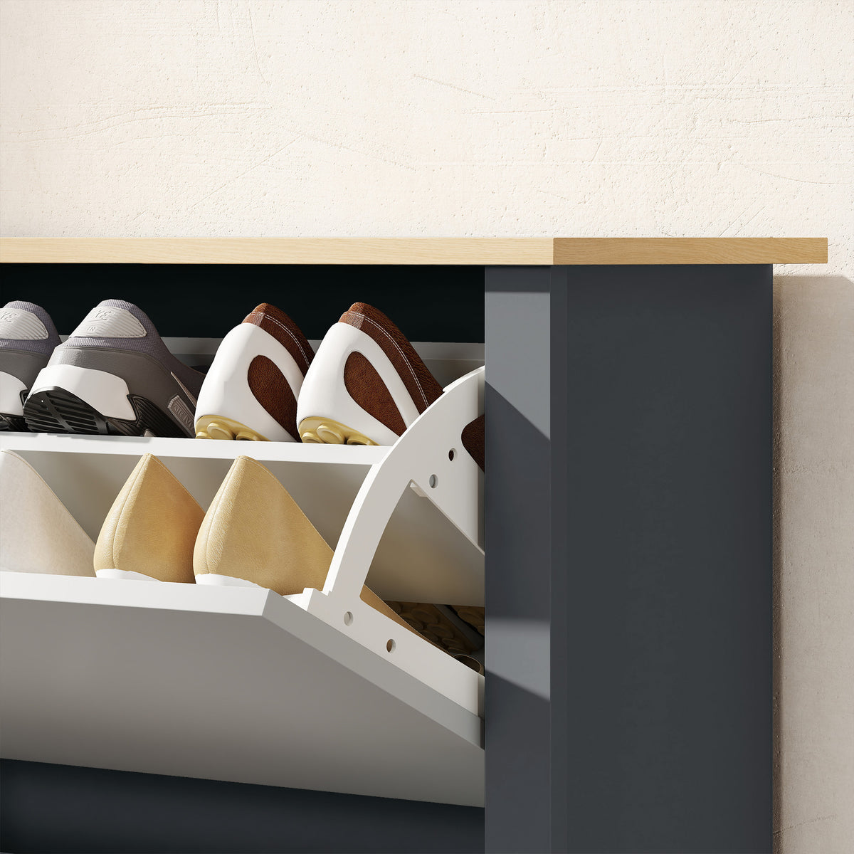 Shoe Storage Cabinet with 2 Flip Drawers – 28"W x 44"H