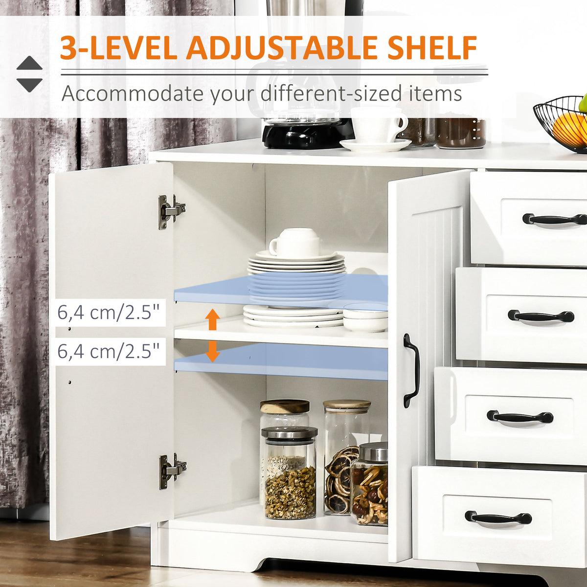 Sideboard Buffet Cabinet with 4 Drawers and Beadboard Doors – 41"W x 30"H