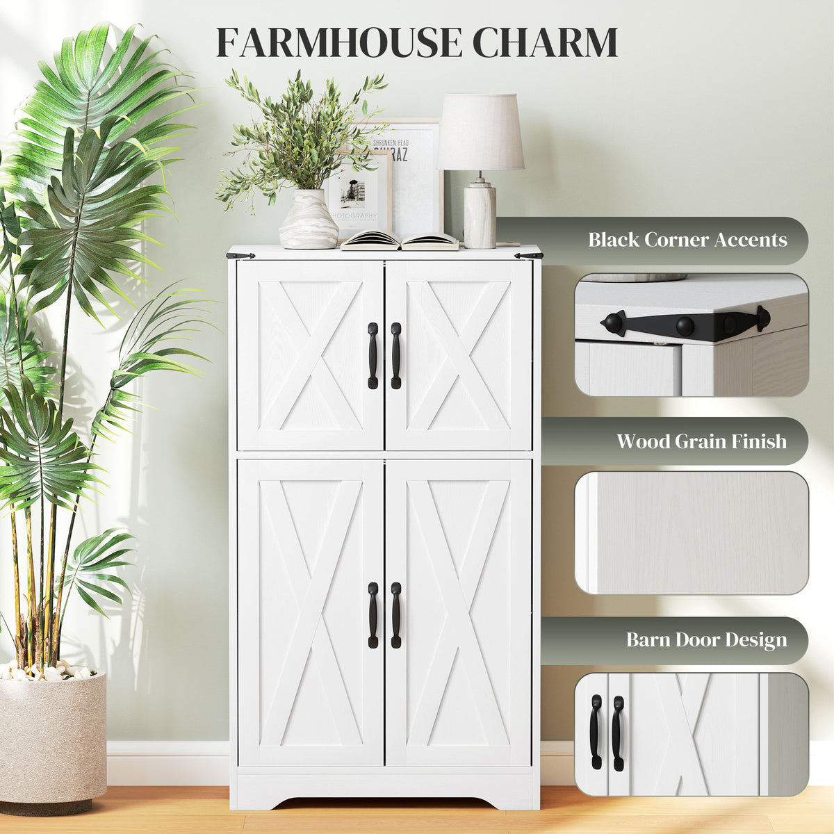 Farmhouse Kitchen Pantry with Barn Doors and Adjustable Shelves – 24"W x 43"H