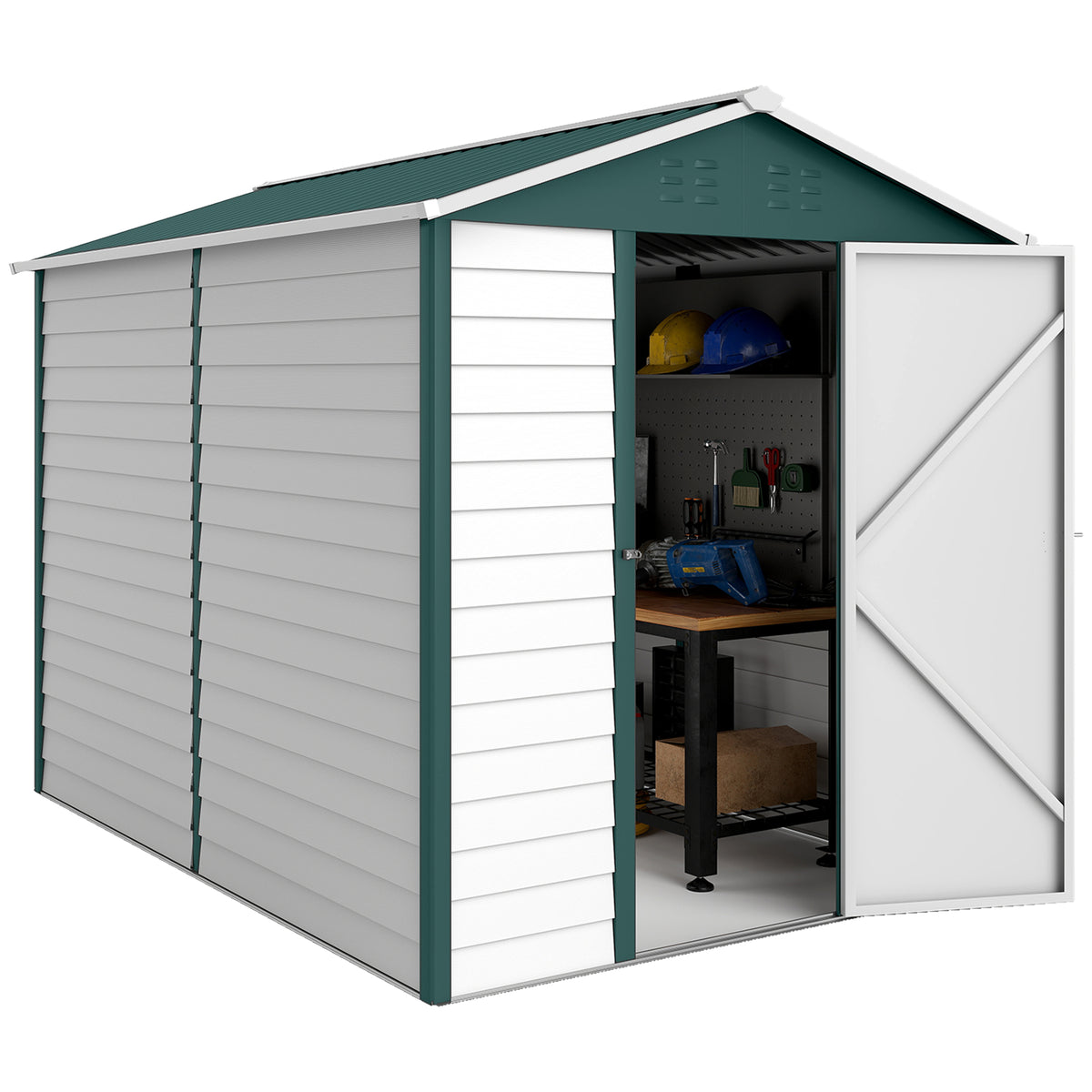 9' x 6' Garden Shed, Outdoor Storage Patio Shed w/ Sloped Roof, Lockable Door for Patio Lawn – Green