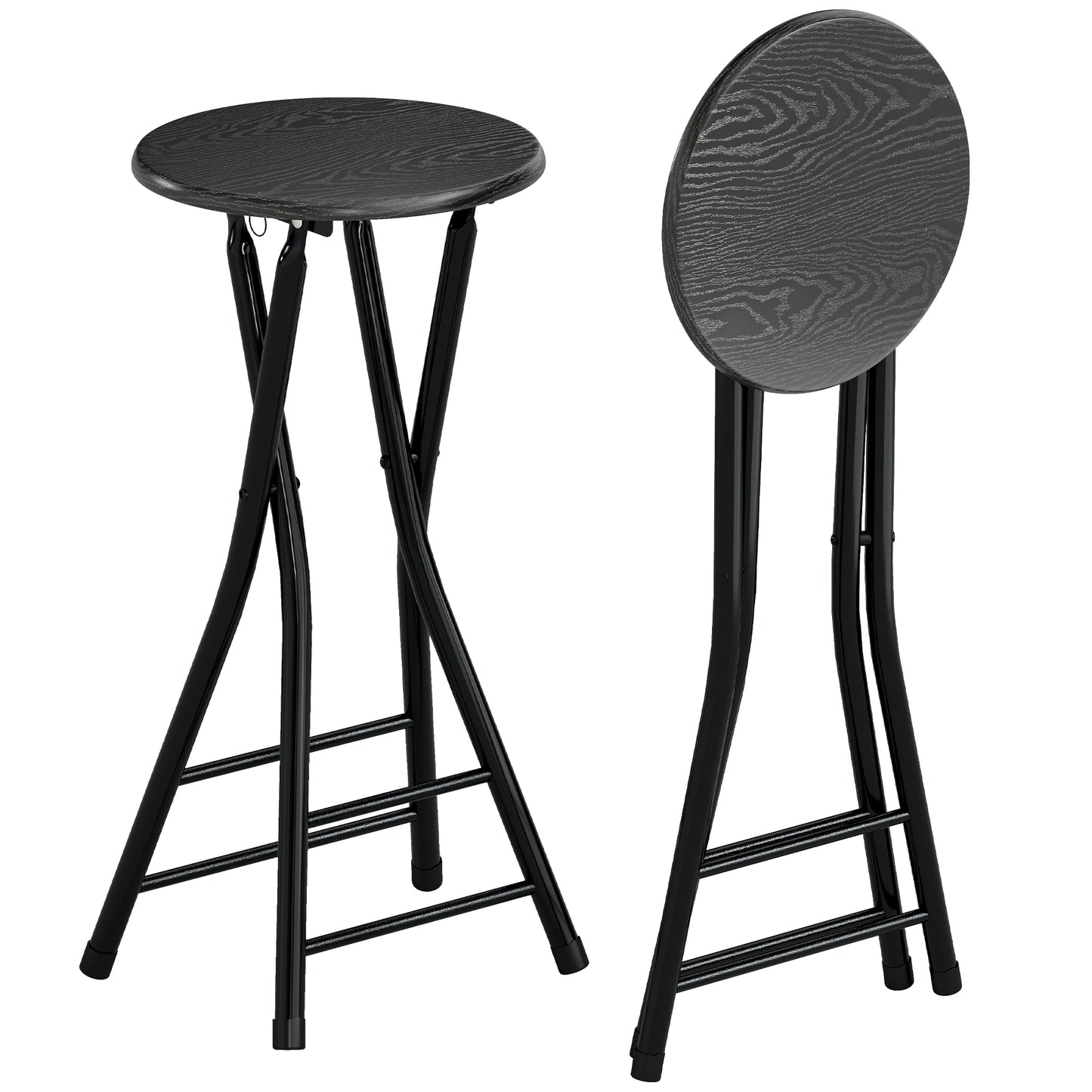 HOMCOM Set of 2 Foldable Barstools, Counter Height with Footrest, Steel Legs