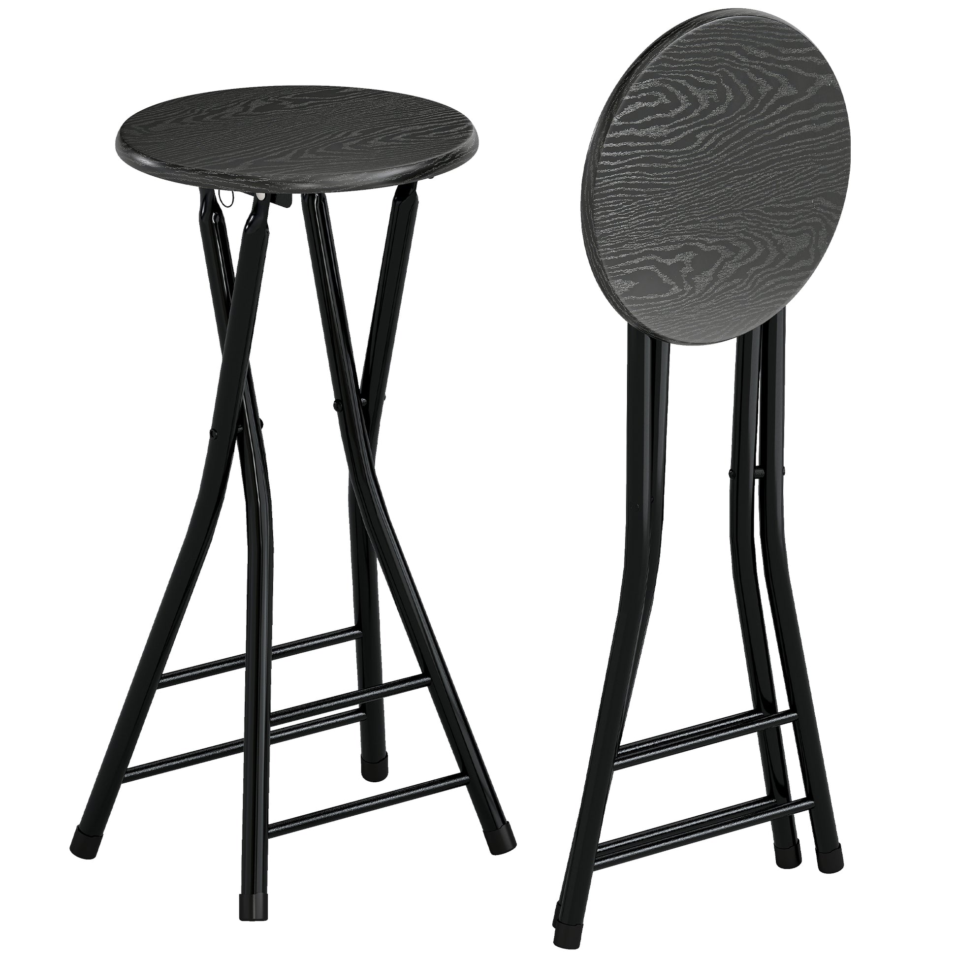 HOMCOM Set of 2 Foldable Barstools, Counter Height with Footrest, Steel Legs