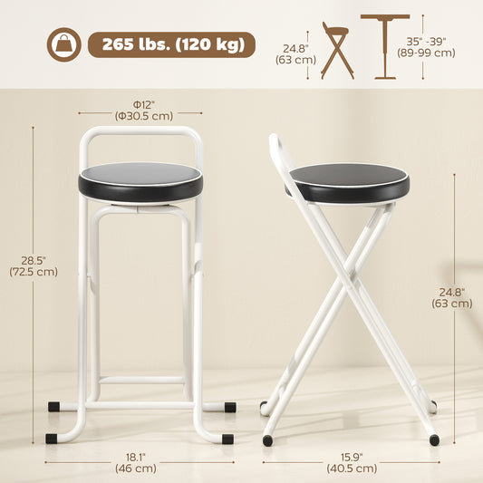 Foldable Bar Stools with Cushioned Seat and Footrest, Set of 2, Black