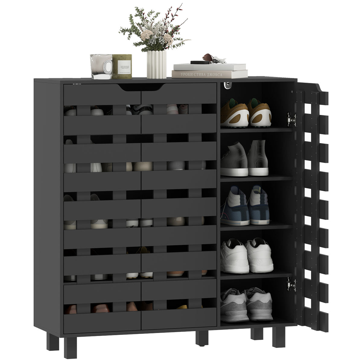 Shoe Cabinet with Hollowed-Out Doors – 34"W x 37"H
