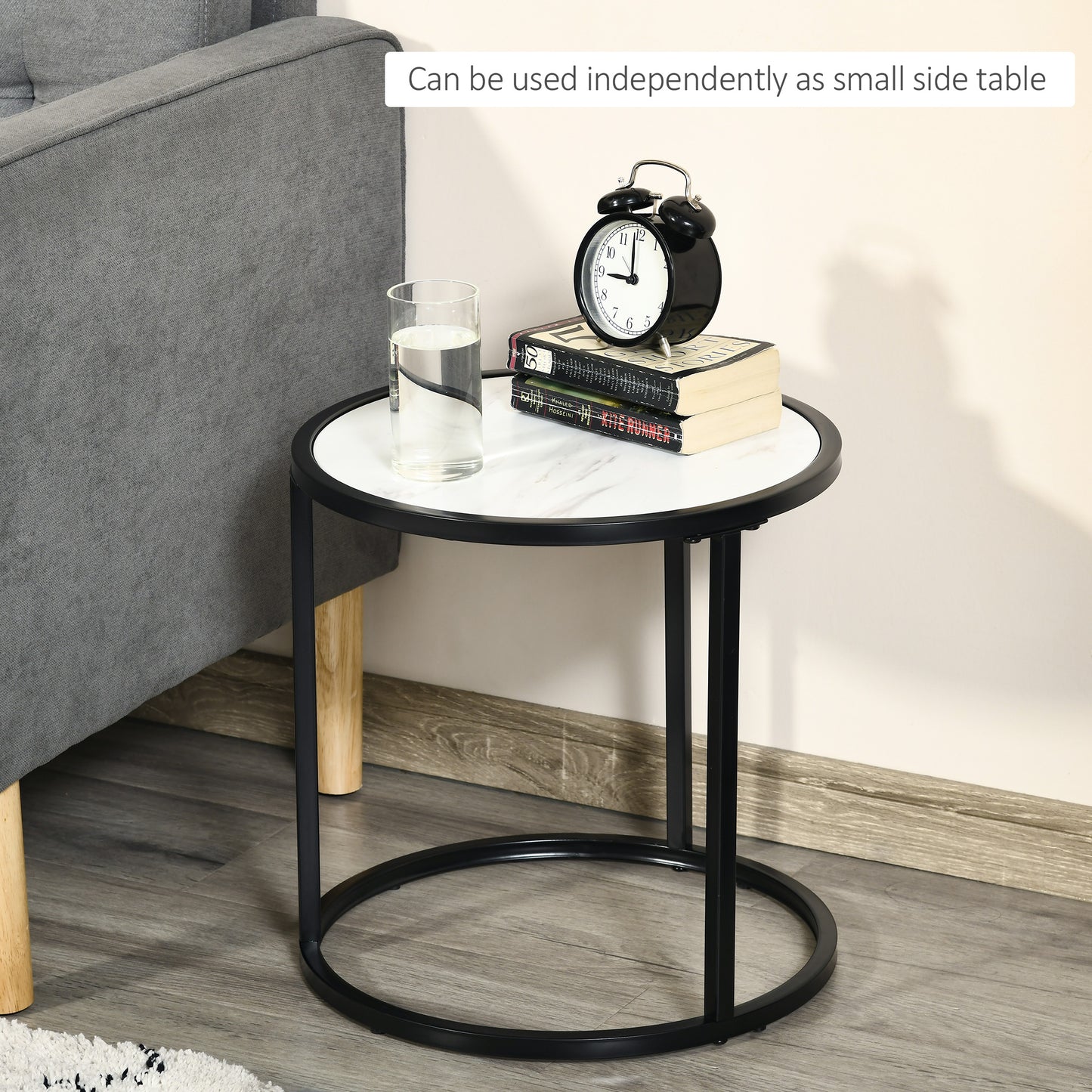 HOMCOM Round Nesting Coffee Table Set, Modern Faux Marble Top, Steel Frame, 2-Piece