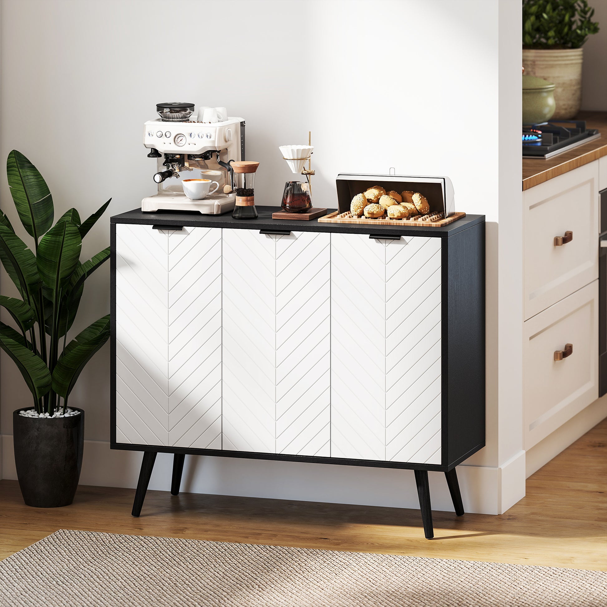 HOMCOM Modern Sideboard Buffet Black with Adjustable Shelves