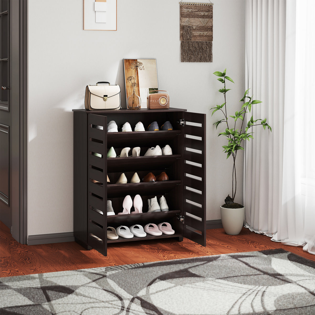 Shoe Cabinet with 2 Slatted Doors – 30"W x 39"H