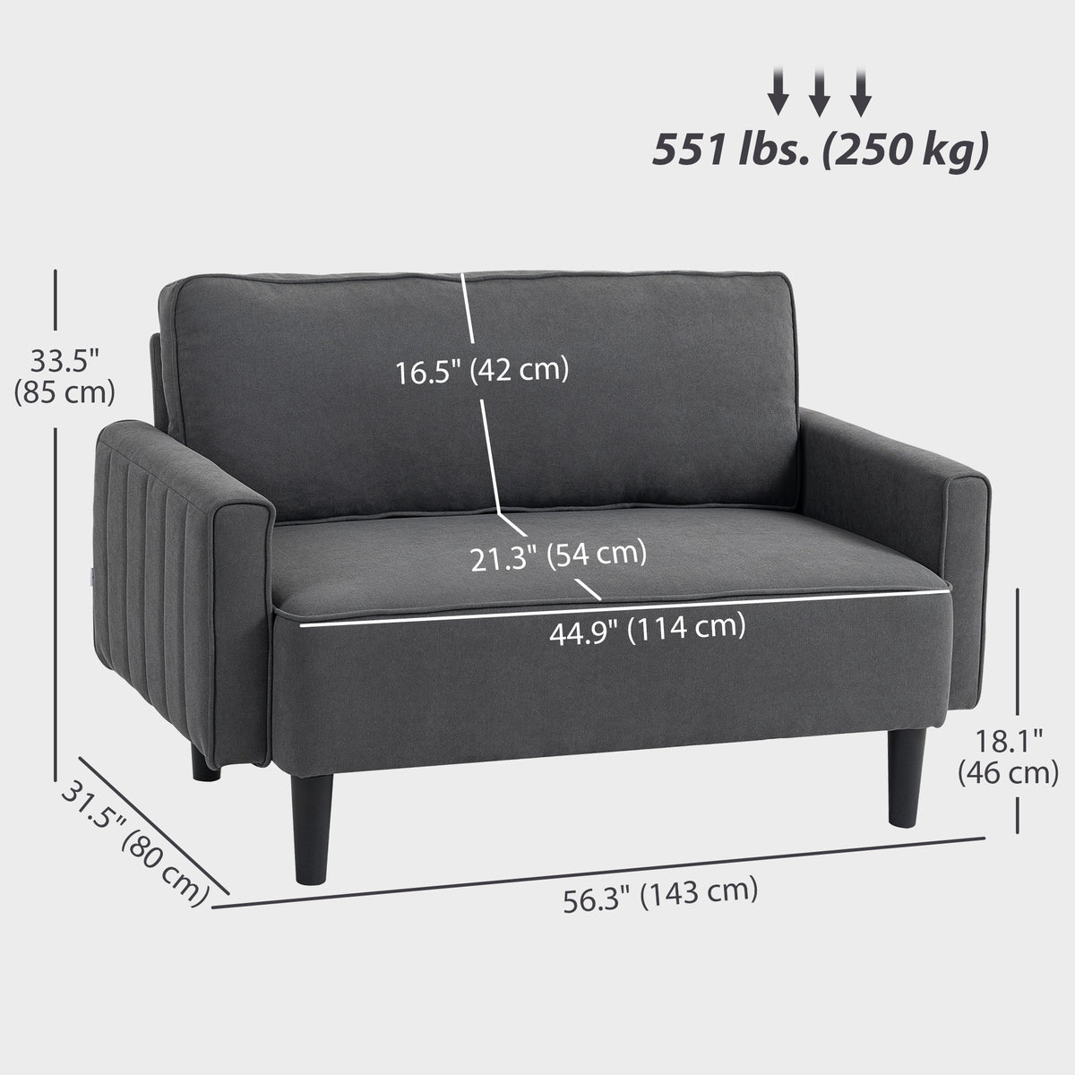 Linen Loveseat with Thick Padding