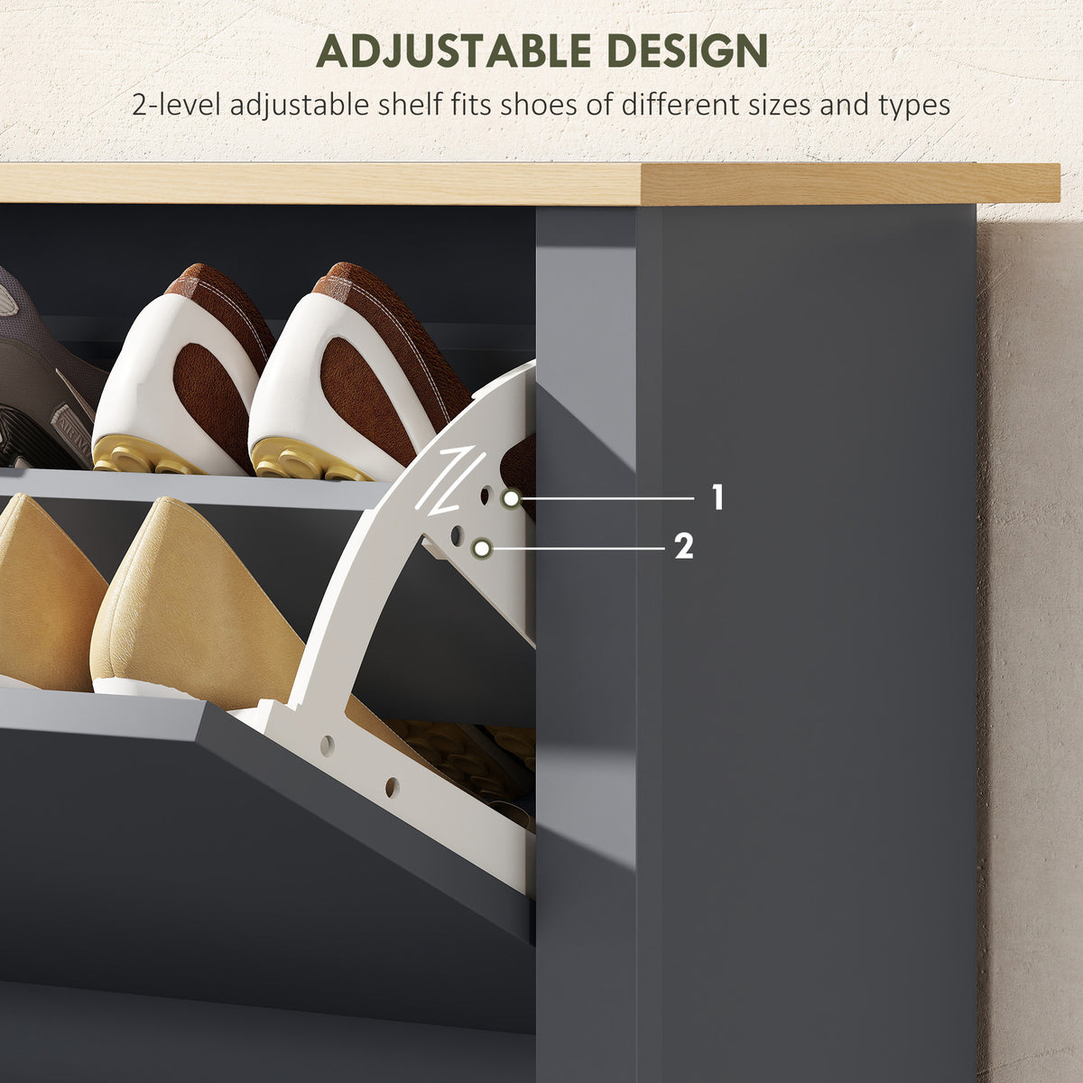 Shoe Storage Cabinet with 2 Flip Drawers – 28"W x 44"H