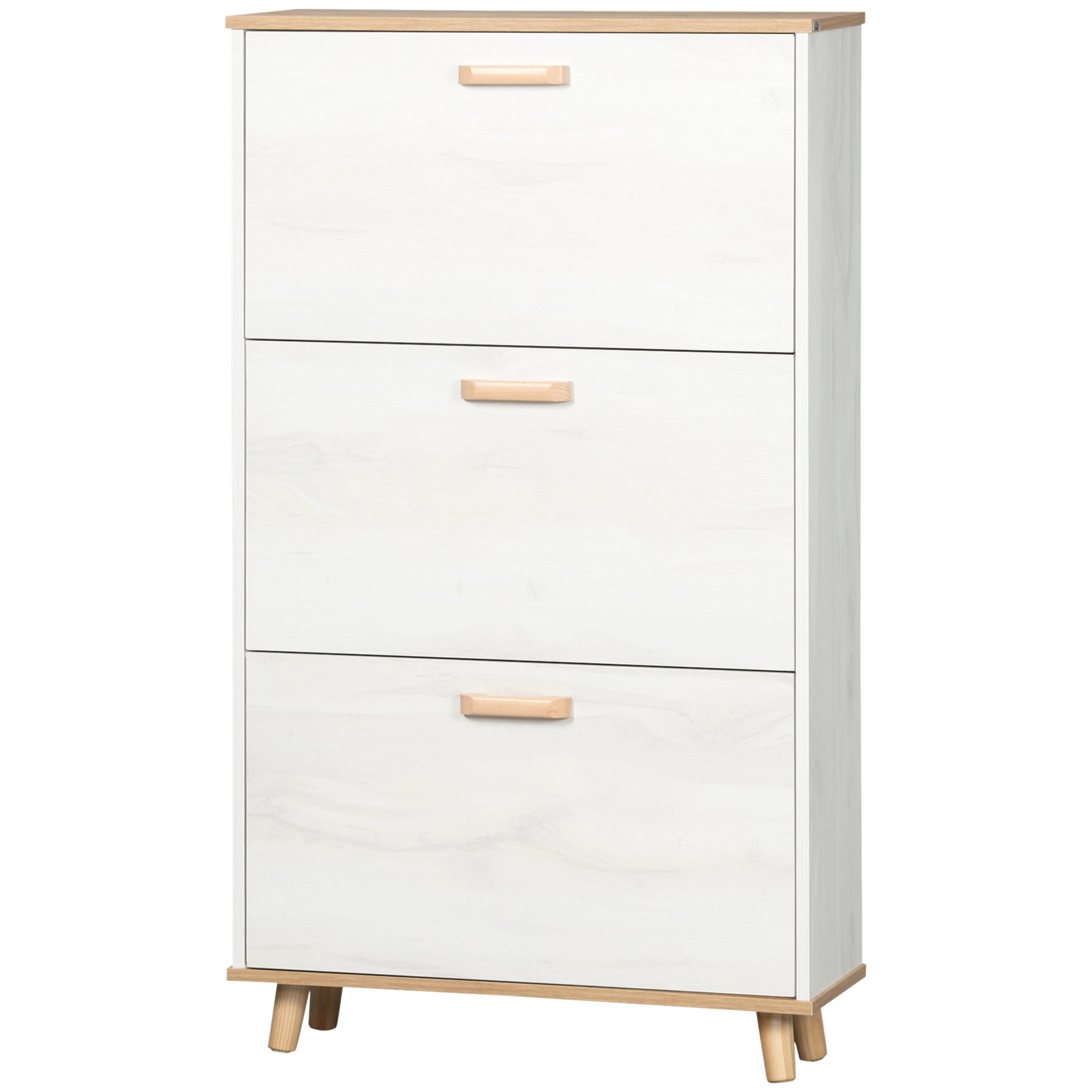 HOMCOM Modern White Shoe Cabinet with 3 Flip Drawers & Adjustable Shelves
