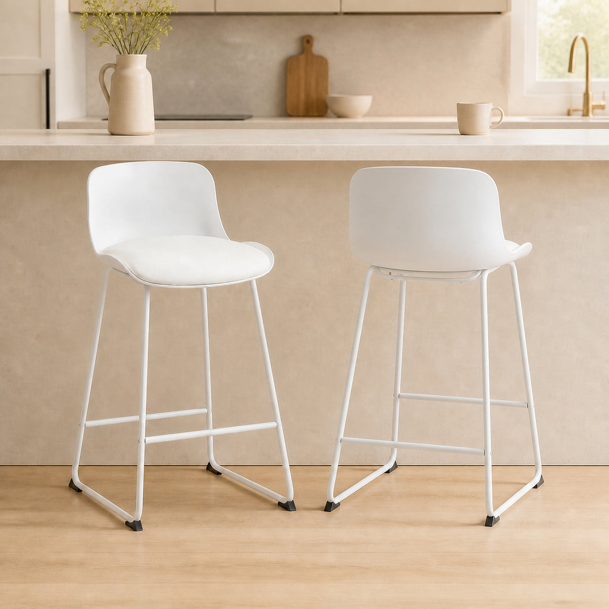 PU Leather Counter Height Kitchen Bar Stools, Set of 2