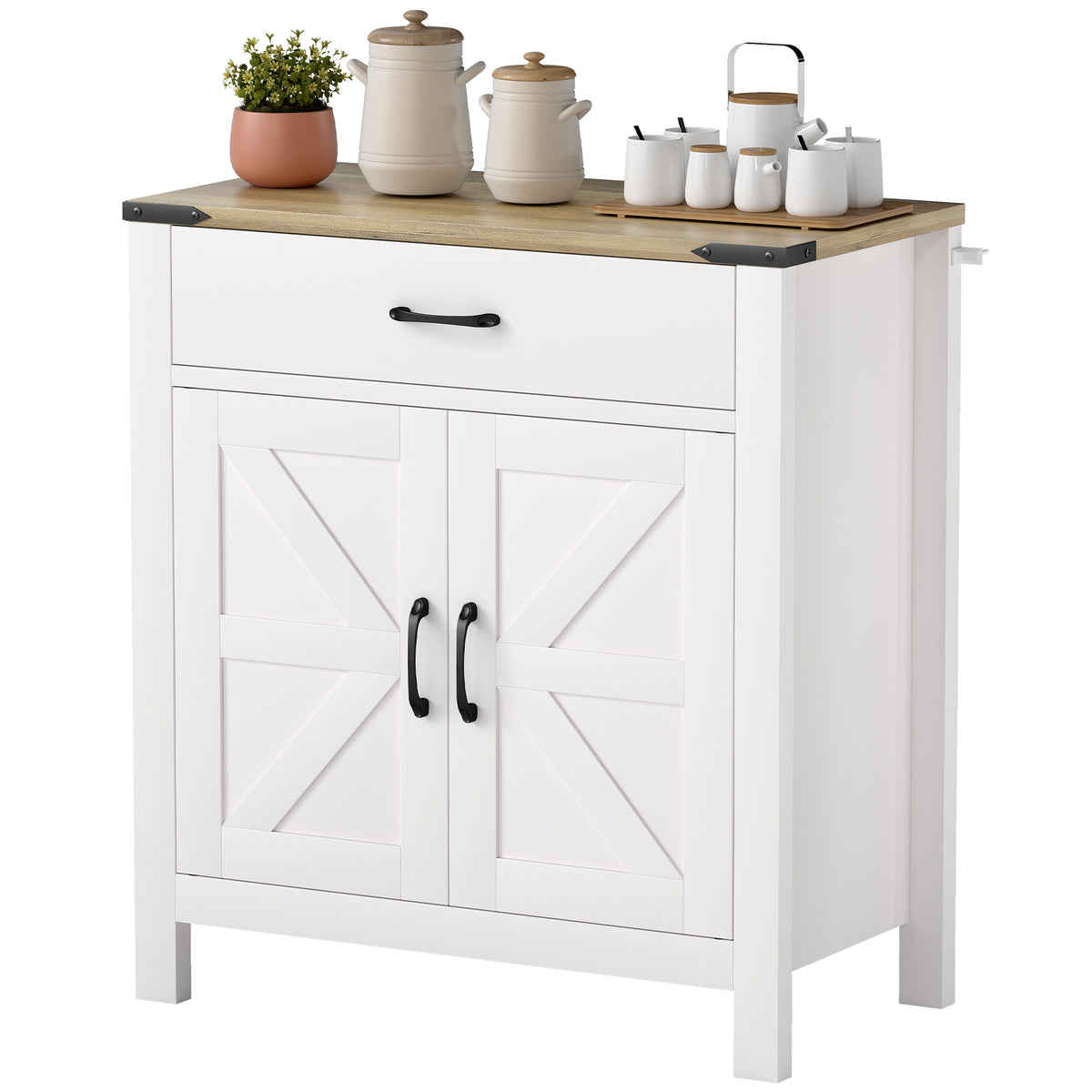Farmhouse Kitchen Storage Cabinet with Drawer and Shelf – 31"W x 33"H