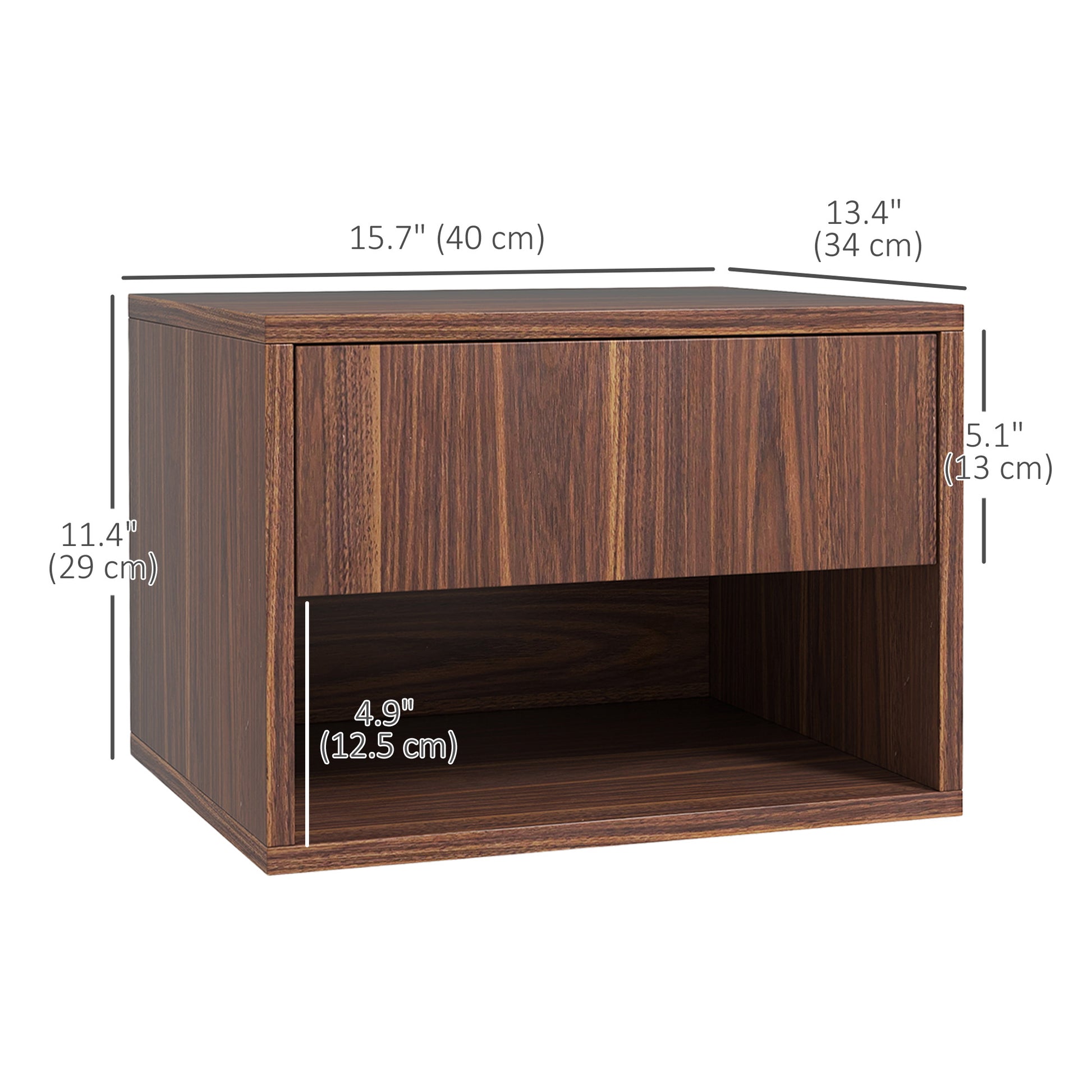 HOMCOM Floating Wall Mounted Nightstands Set of 2 with Drawer, Brown Finish