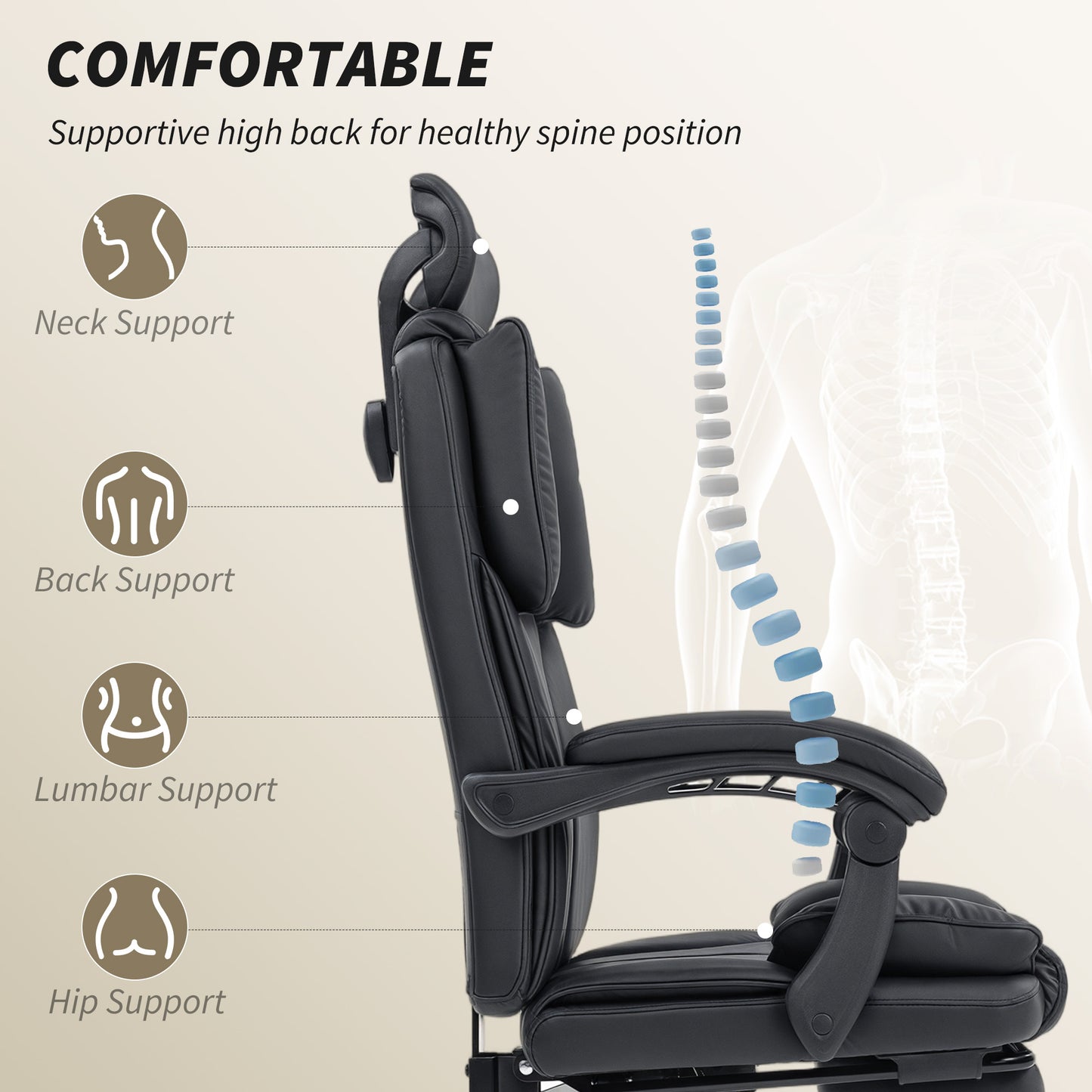 HOMCOM Executive Reclining Office Chair: Pet-Friendly Fabric, Headrest, Footrest, Swivel