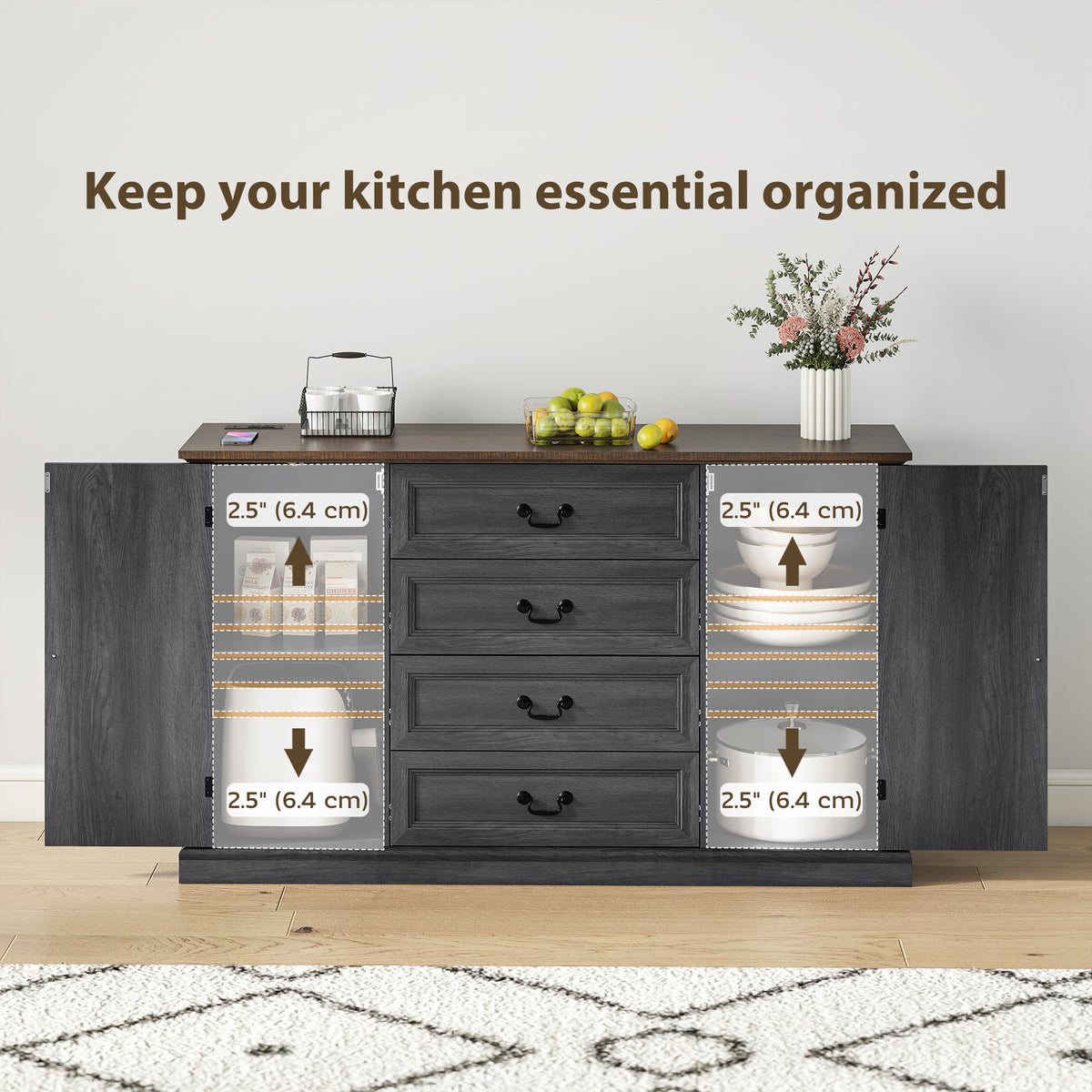 Farmhouse Sideboard with Charging Station – 58"W x 34"H