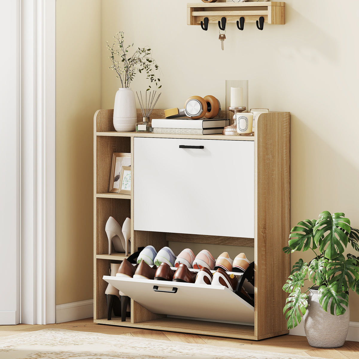 Shoe Cabinet with 2 Flip Drawers – 33"W x 36"H
