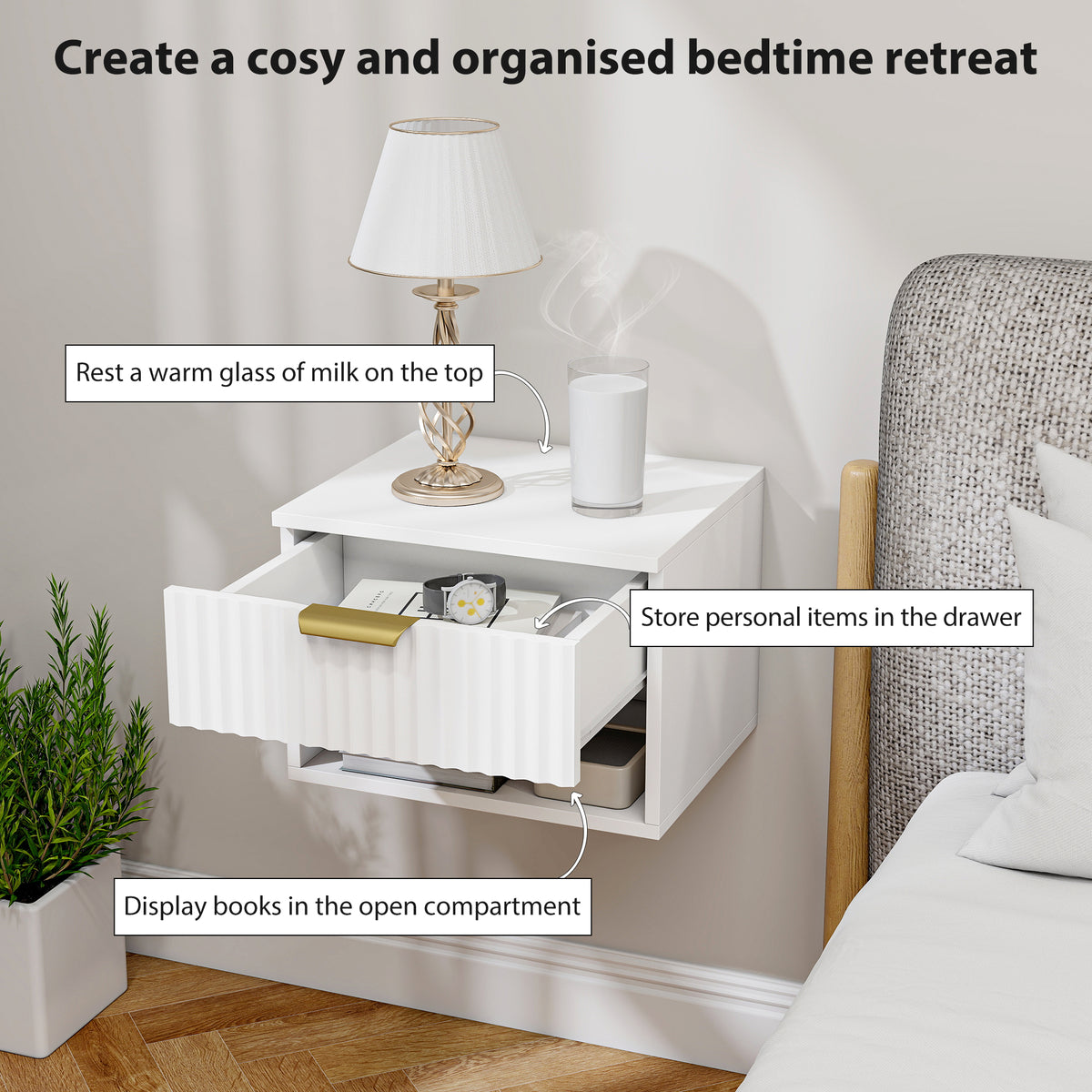 Floating Nightstands with Drawer and Open Shelf, Set of 2 – 16"W x 11"H