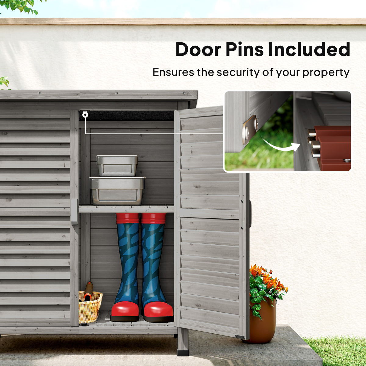 Wooden Garden Storage Shed Kit Wood Garage Tool Organisation Cabinet with 2 Door, 34" x 18" x 38" – Grey