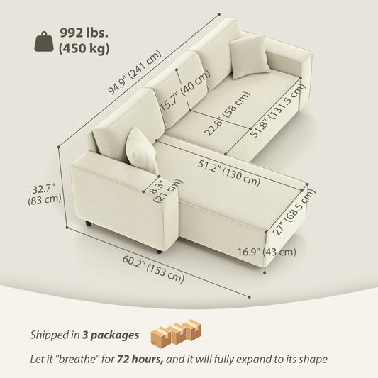 Corduroy L-Shaped Corner Sofa with Changeable Chaise