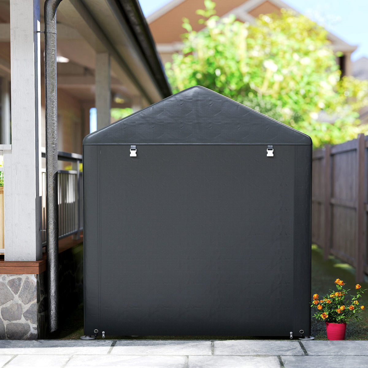Portable Bicycle Shed with Galvanised Steel Frame and Large Door, Waterproof Outdoor Shed for Garden Tools – Black