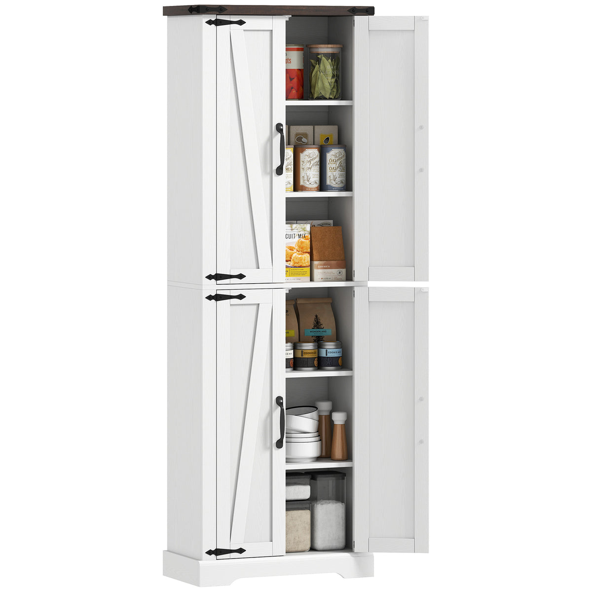 Farmhouse Freestanding Kitchen Storage Cabinet with Adjustable Shelves – 24"W x 72"H