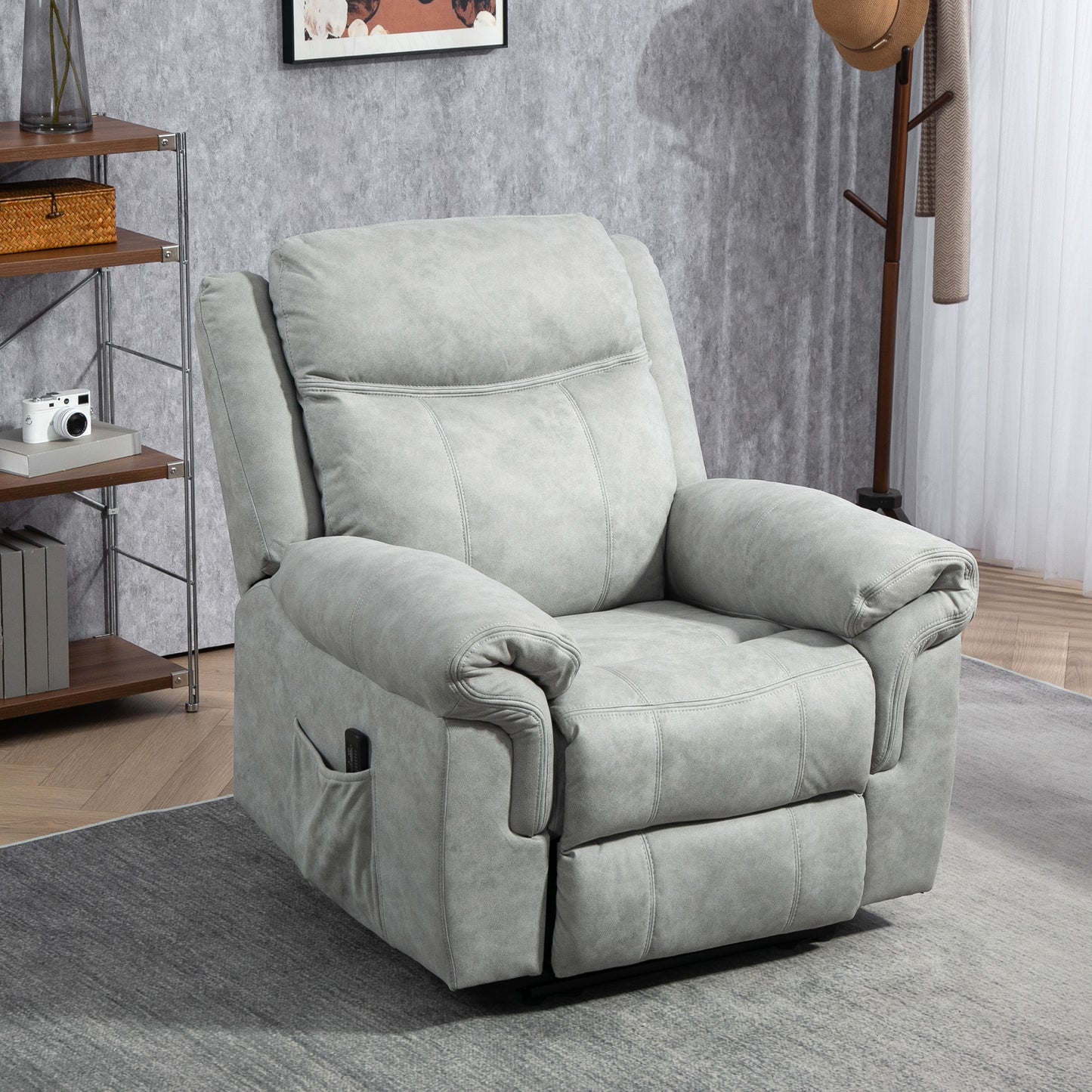 HOMCOM Manual Recliner Chair with Vibration Massage, Side Pockets, Grey Microfibre