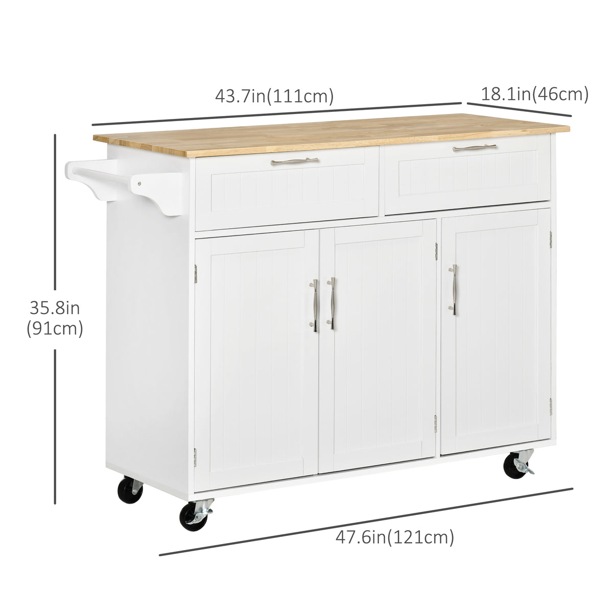 Kitchen Island with Storage and Solid Wood Top – 48"W x 36"H