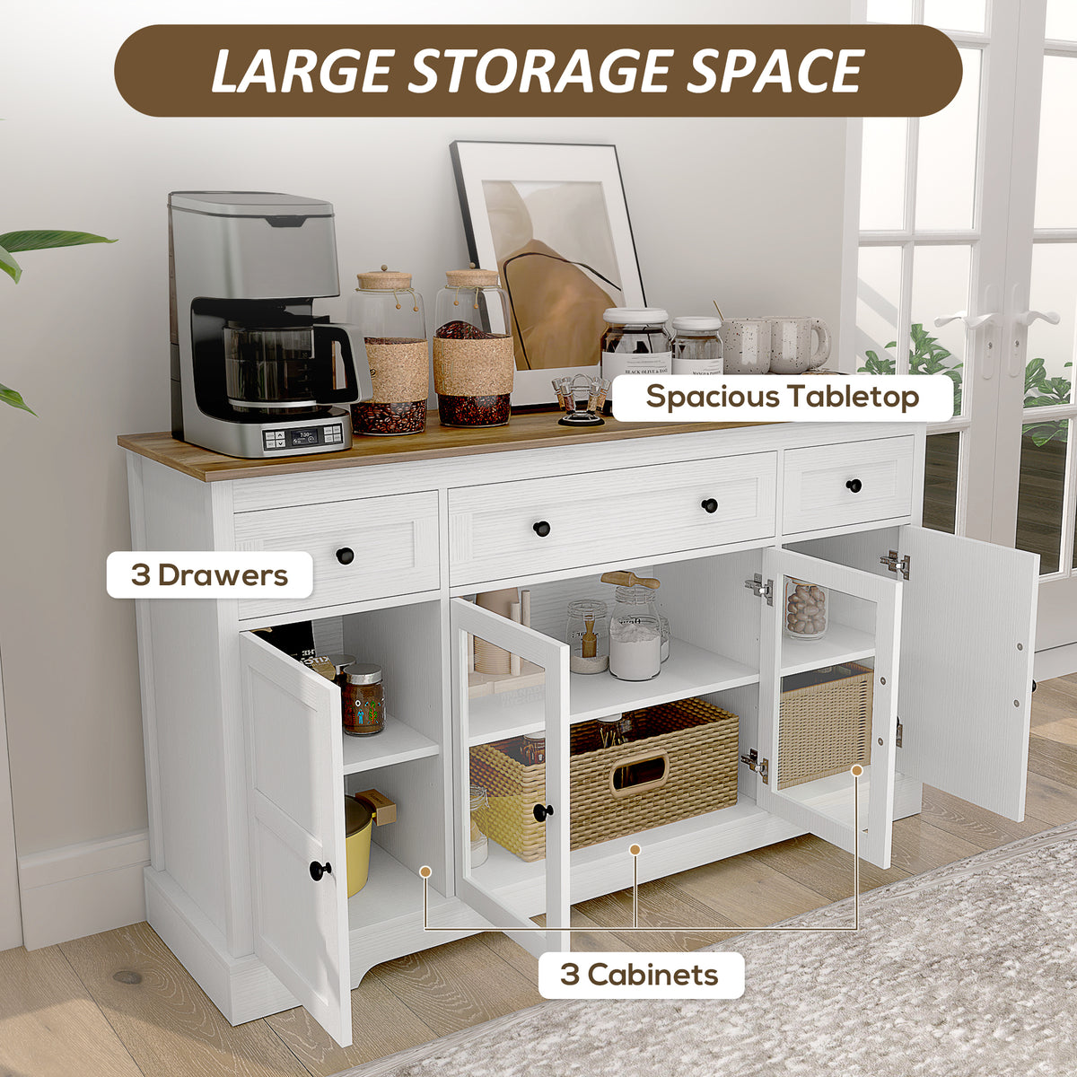 Sideboard Buffet Cabinet with Storage – 55"W x 32"H