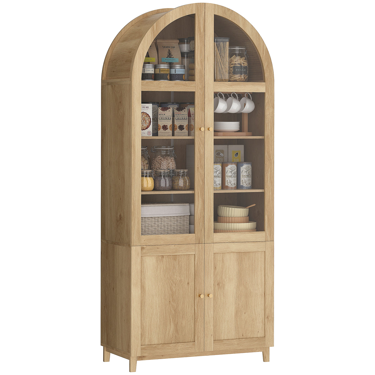 Farmhouse Kitchen Storage Cabinet with Acrylic Glass Doors – 31"W x 71"H
