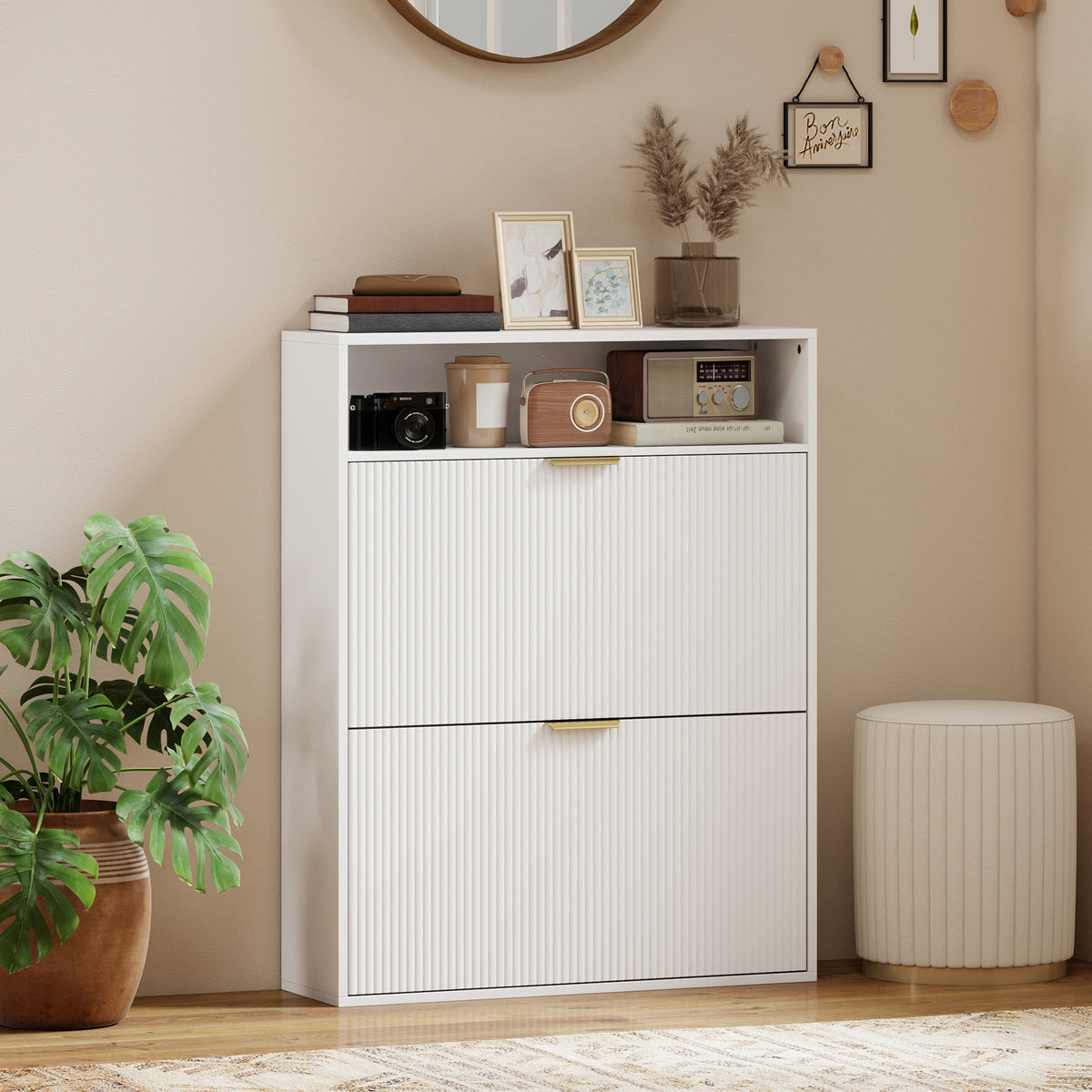Shoe Cabinet with 2 Flip Drawers – 31"W x 40"H