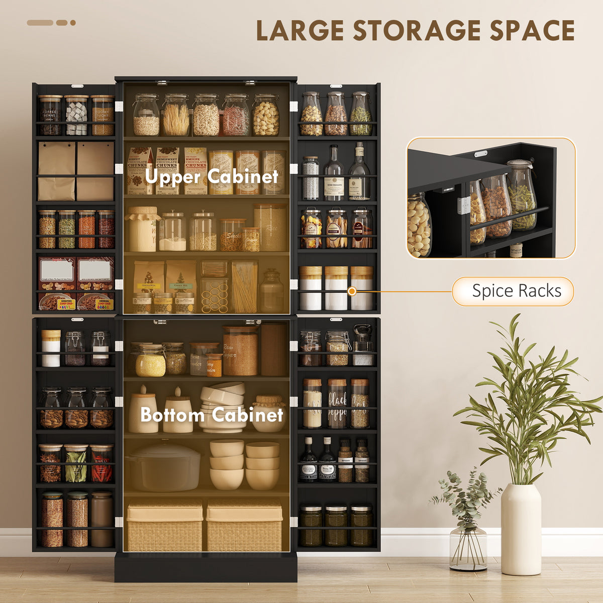 Kitchen Pantry Cabinet with 4 Doors and 16 Door Shelves – 24"W x 65"H