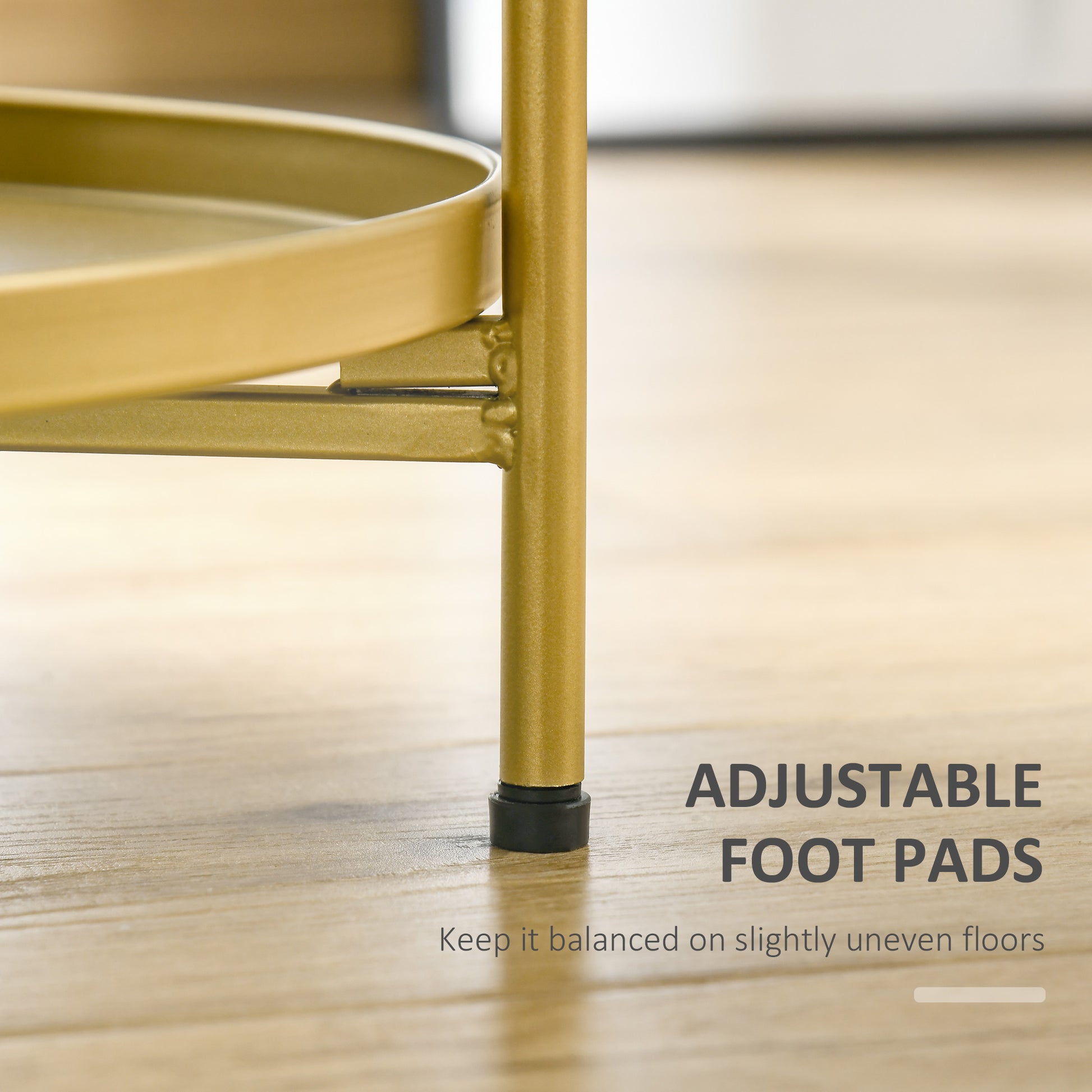 HOMCOM 2-Tier Gold Round Side Table Nightstand with Removable Trays, Folding Metal Frame