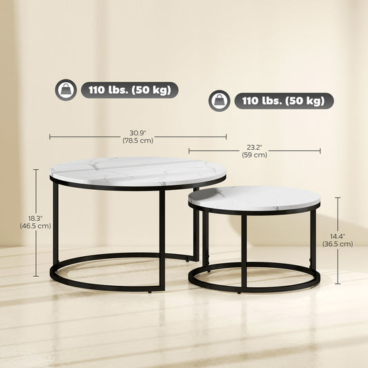 HOMCOM Modern 2-Piece Nesting Round Coffee Table Set, Metal Base