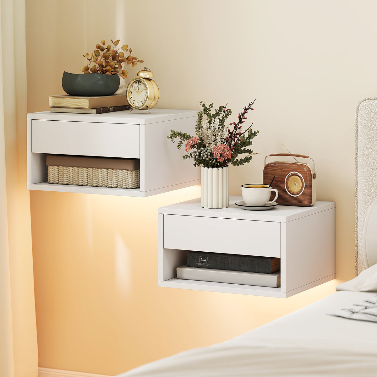 Floating Nightstands with RGB LED Lights, Set of 2 – 15"W x 8"H