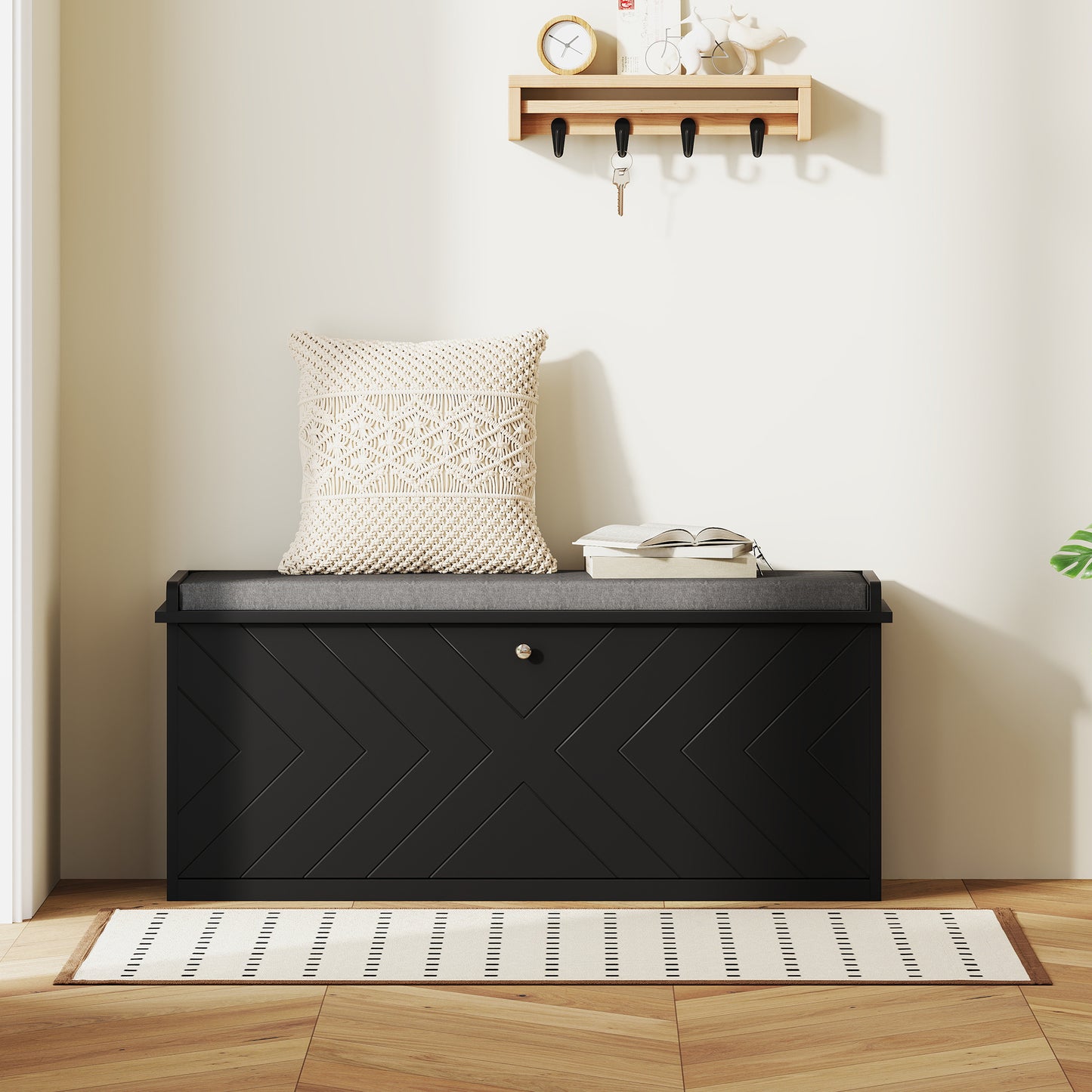 HOMCOM Upholstered Hallway Shoe Bench with Flip Drawer, Adjustable Storage Shelf