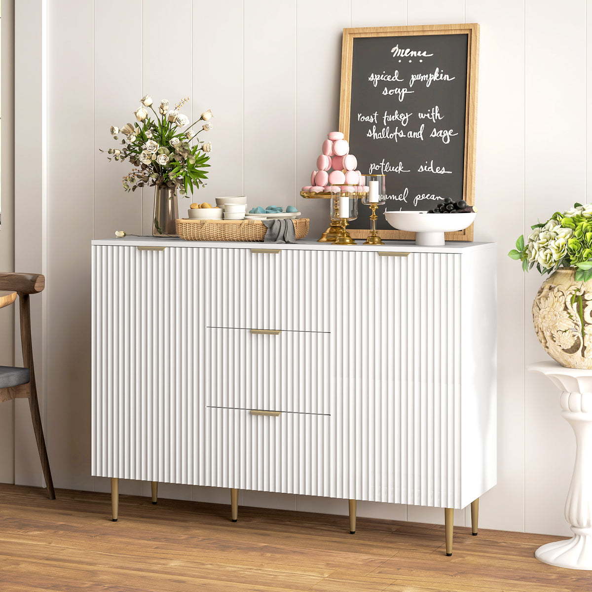 Sideboard Buffet Cabinet with 3 Drawers and Adjustable Shelves – 47"W x 35"H