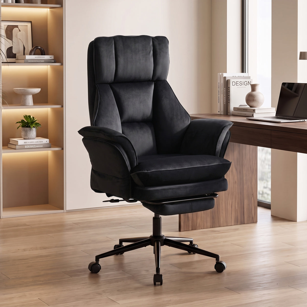 Cross Legged Office Chair with Footrest, Black