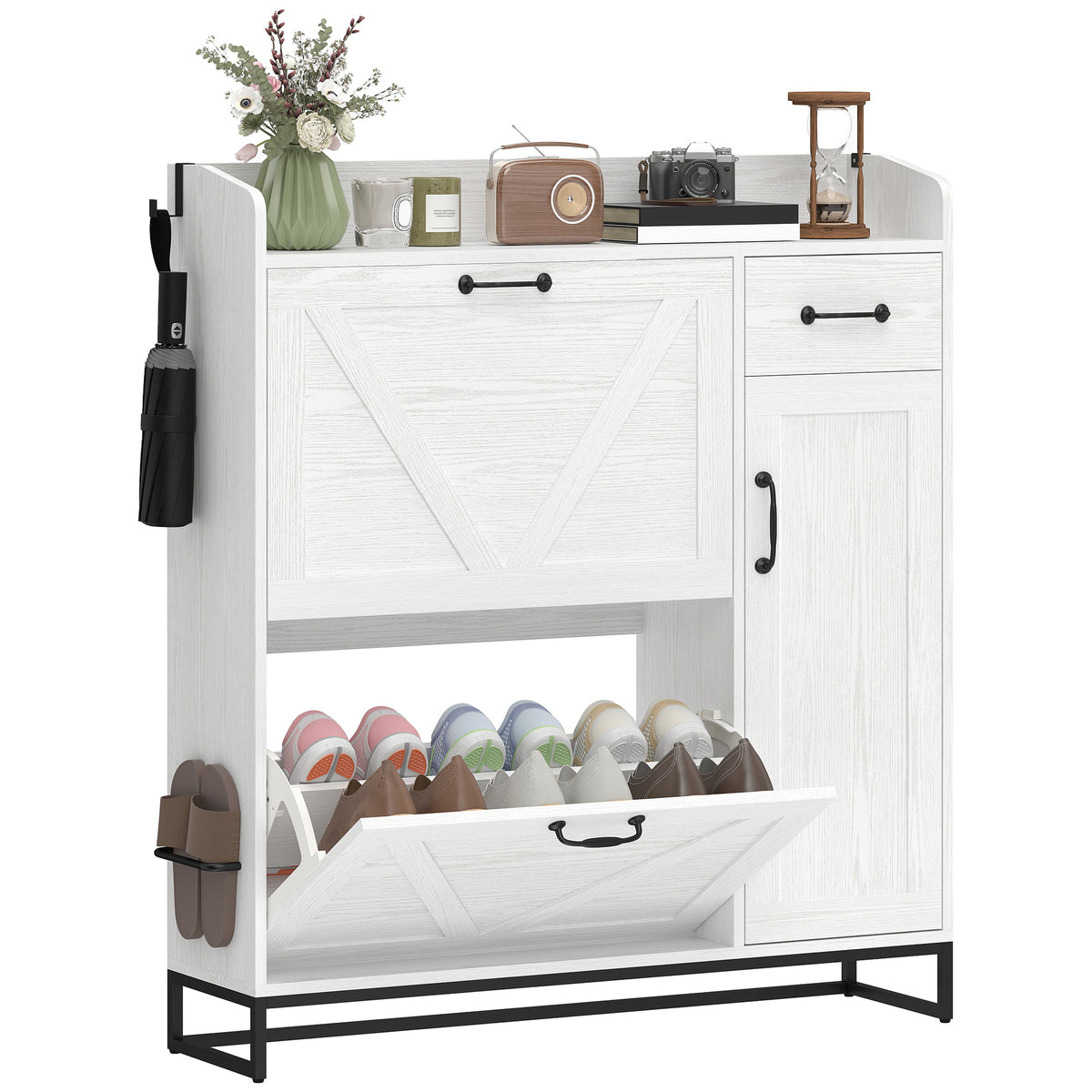 Farmhouse Shoe Cabinet with Side Cabinet – 42"W x 46"H