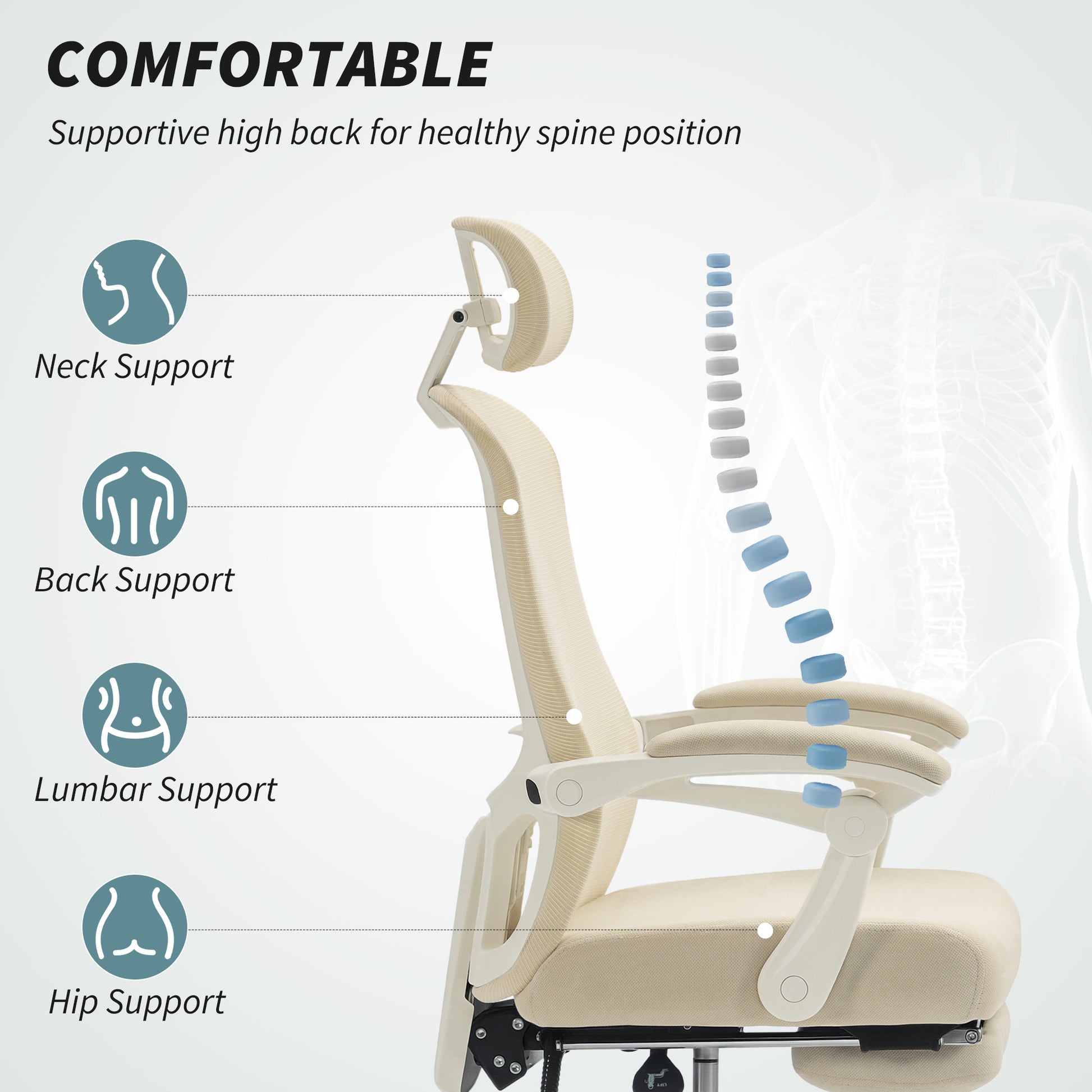 HOMCOM Ergonomic Mesh Office Chair: Reclining, Adjustable Lumbar Support, Headrest, Footrest