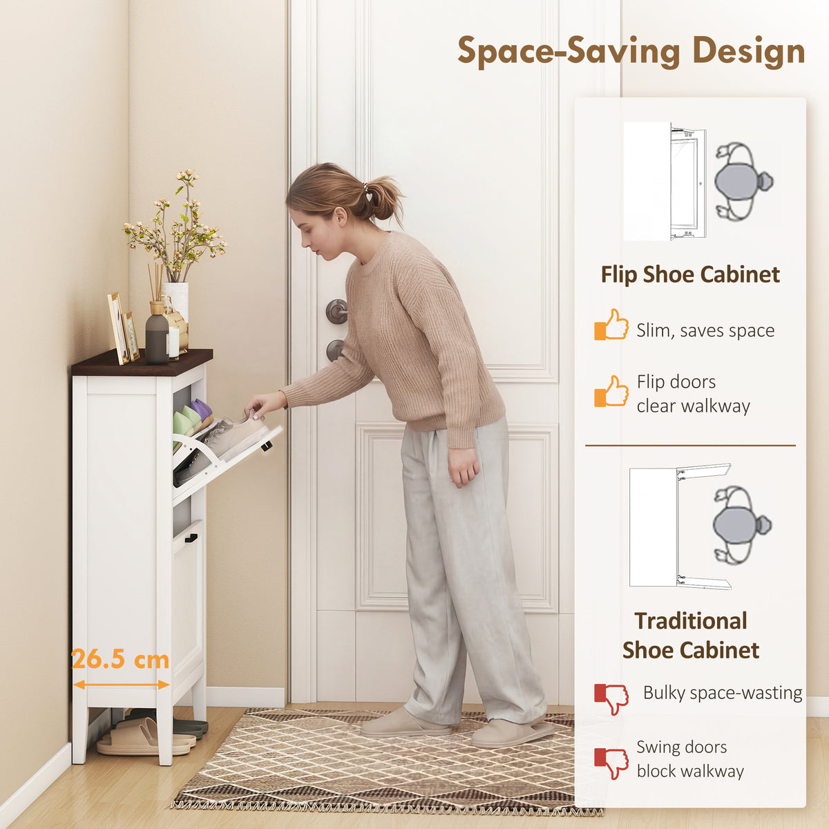 Shoe Cabinet with 2 Flip Drawers – 24"W x 38"H