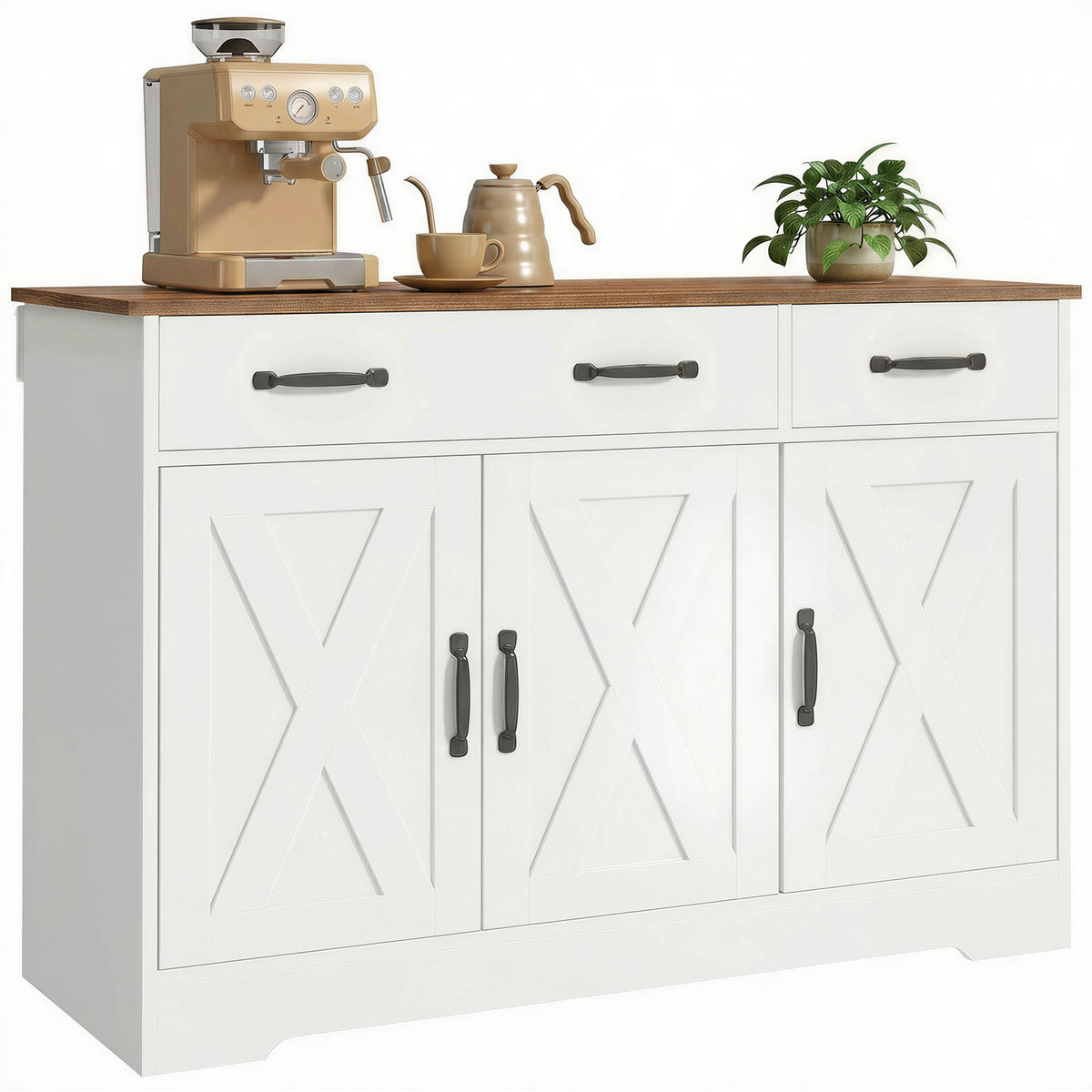 Farmhouse Kitchen Cabinet with 3 Barn Doors – 43"W x 32"H