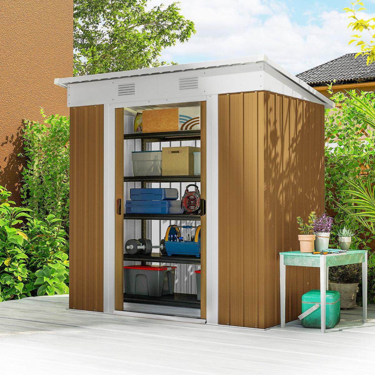 6' x 4' Outdoor Storage Shed, Metal Garden Shed with Lockable Sliding Doors and Vents – Yellow