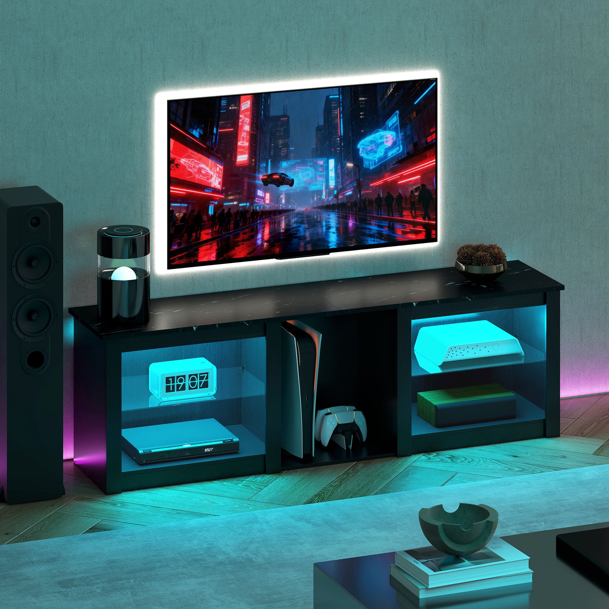 HOMCOM LED TV Stand Modern Entertainment Center Black