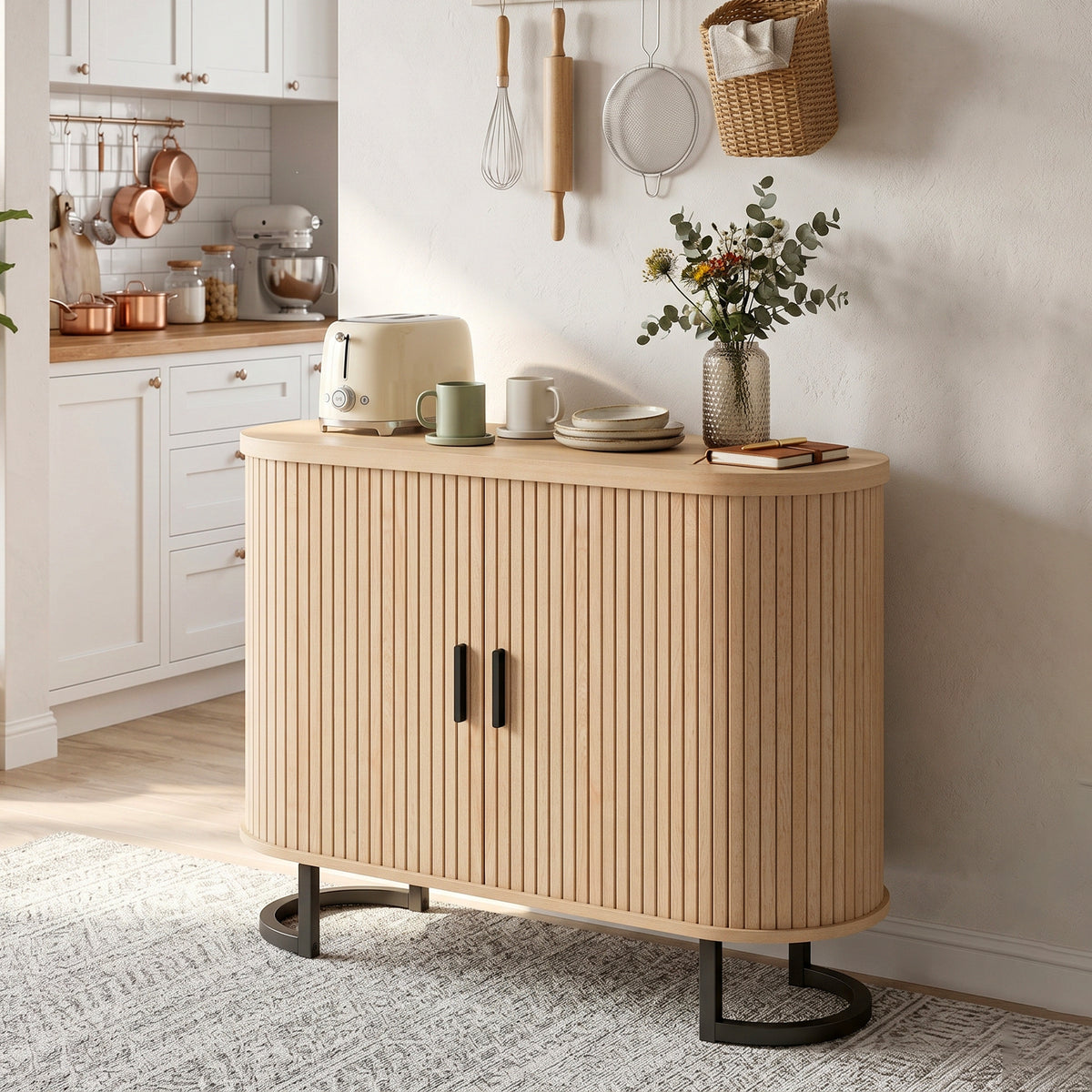 Sideboard Buffet Cabinet with Curved Tambour Doors – 39"W x 30"H