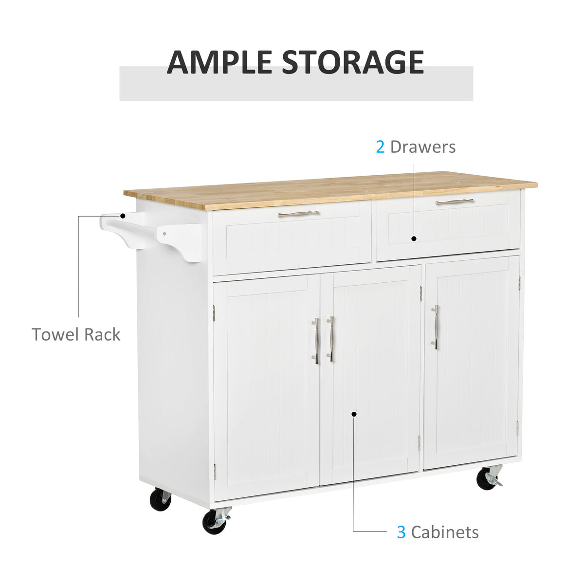 Kitchen Island with Storage and Solid Wood Top – 48"W x 36"H